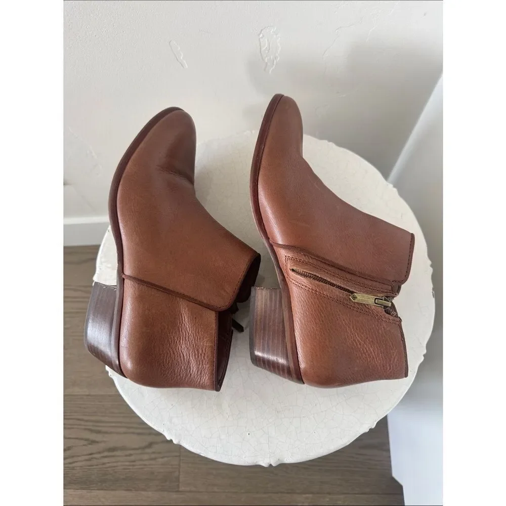 Sam Edelman PETTY Women's Brown Leather Ankle Boots Classic Side-Zip Size 9 EUC